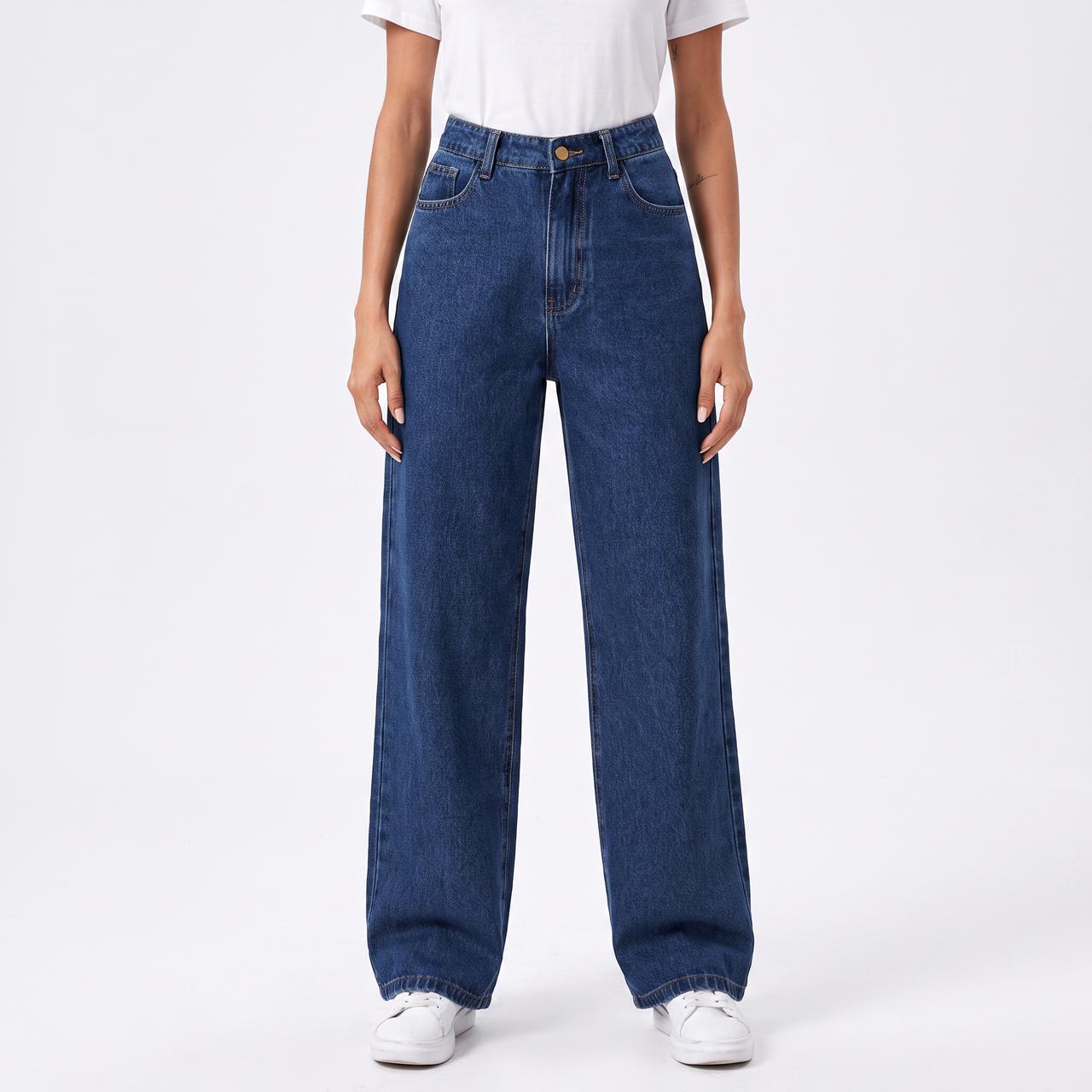 High-Waisted Wide-Leg Jeans - Relaxed Straight Silhouette
