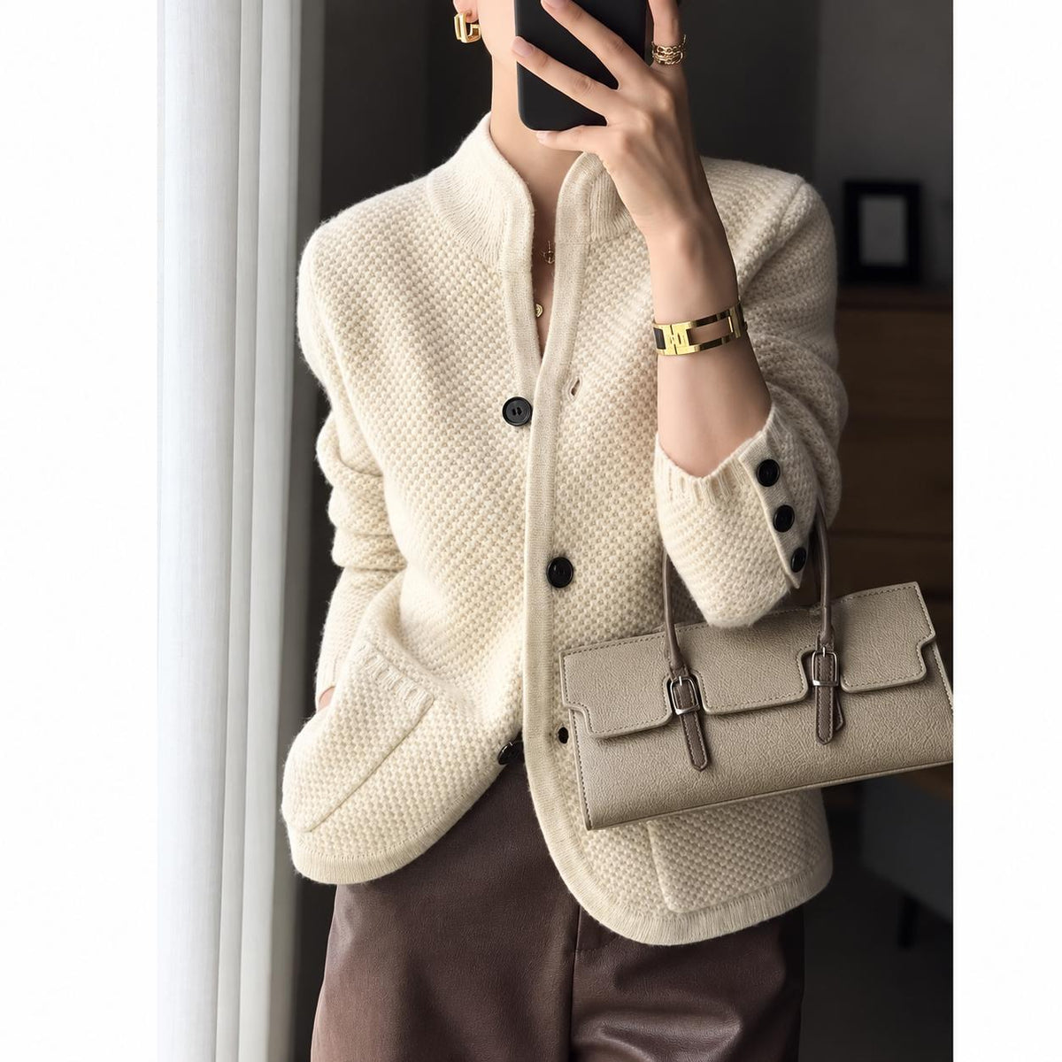 Women's Textured Button Knit Cardigan