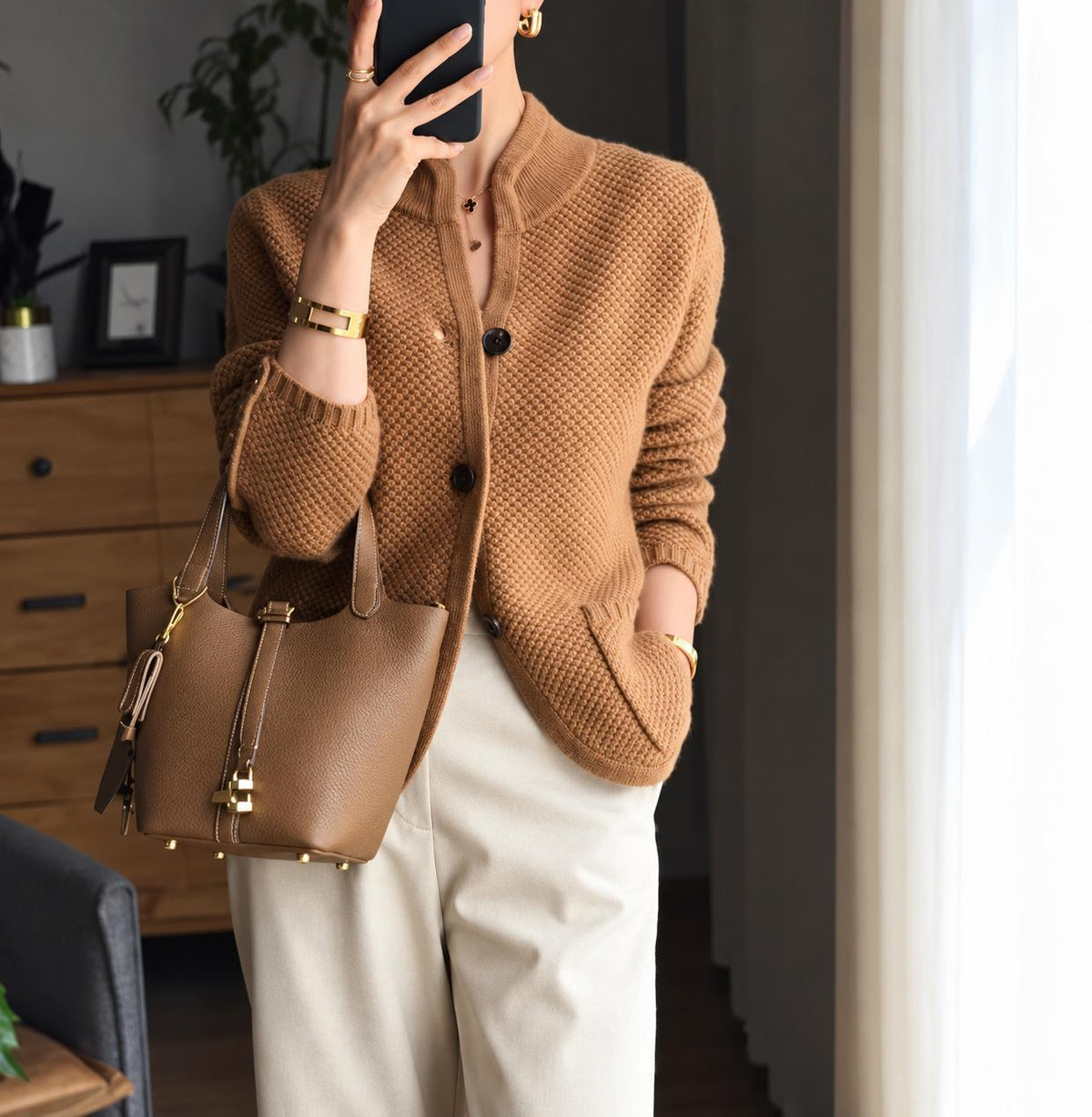 Women's Textured Button Knit Cardigan