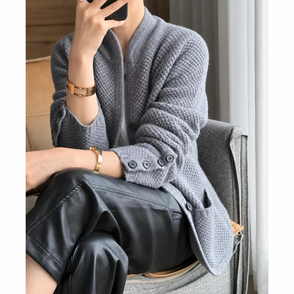 Women's Textured Button Knit Cardigan
