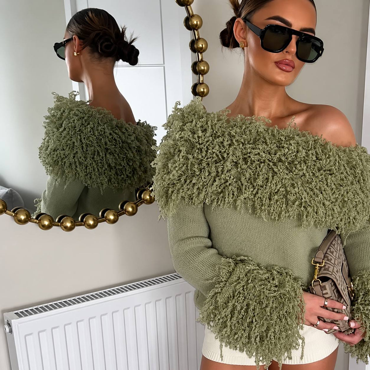 Women's Textured Fringe Off-Shoulder Knit Sweater