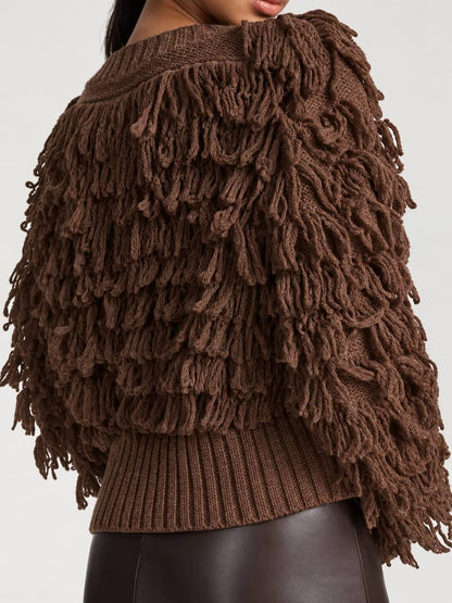 Women's Textured Fringe Button-Front Knit Cardigan