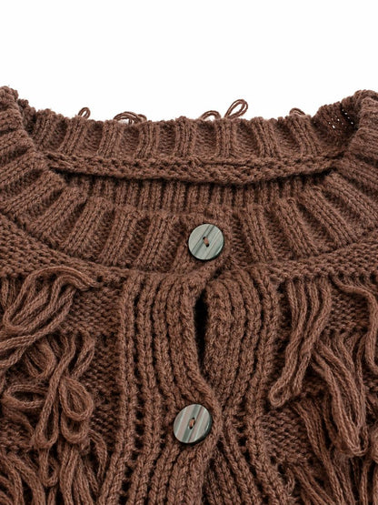 Women's Textured Fringe Button-Front Knit Cardigan