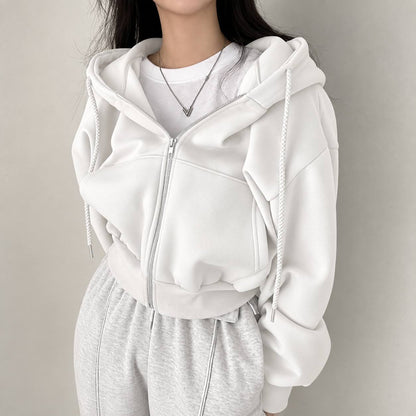 Women's Oversized Zip-Up Hooded Sweatshirt with Balloon Sleeves