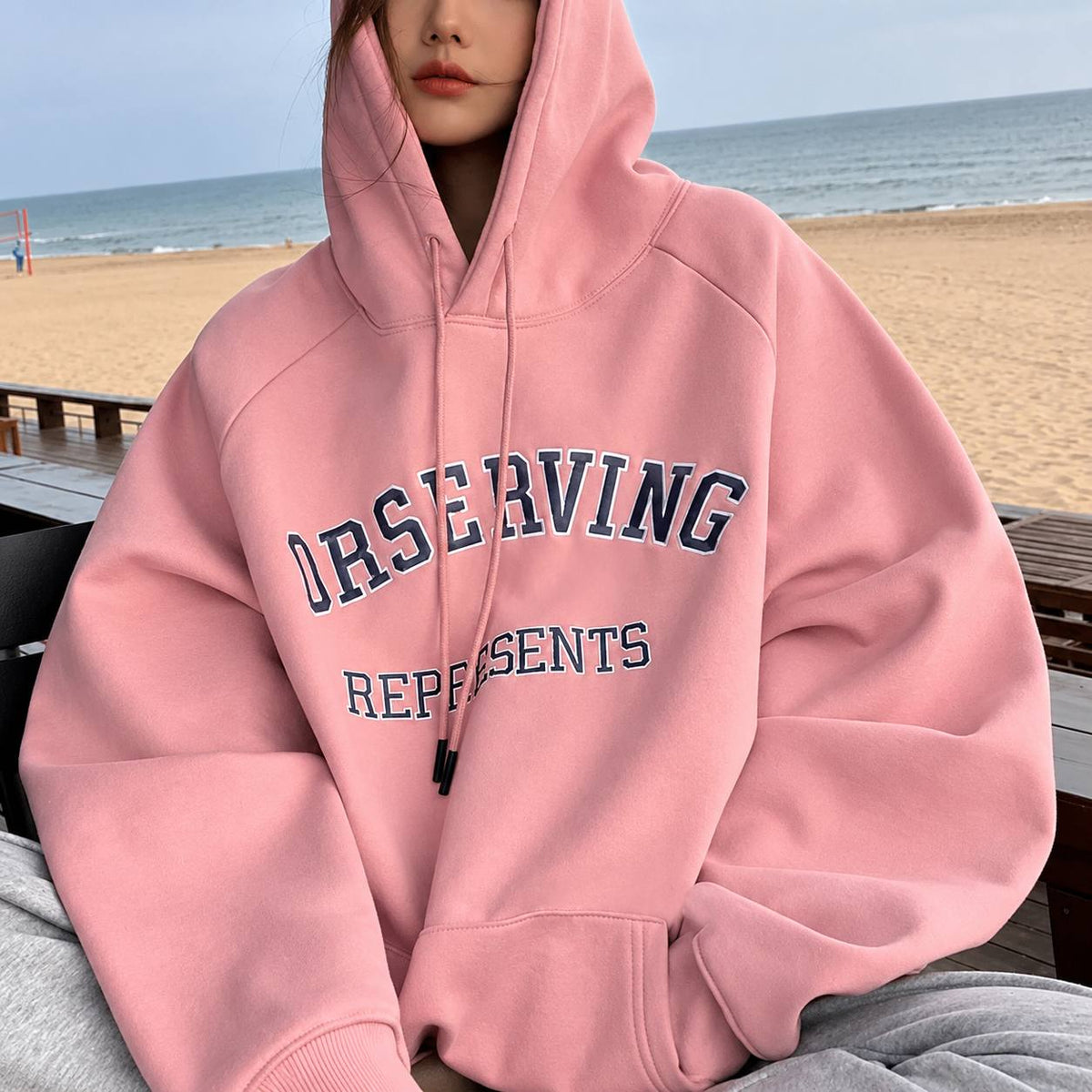 Women's Oversized Graphic Pullover Hoodie with Kangaroo Pocket
