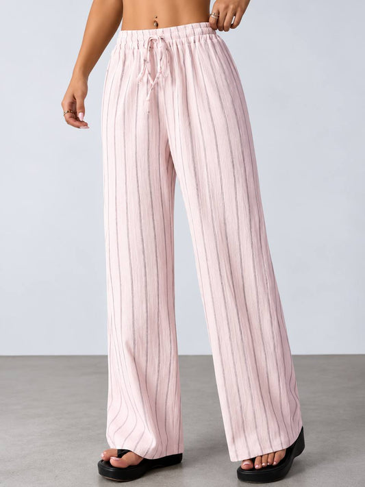 Women's Pinstripe Wide-Leg Pull-On Trousers – Pink