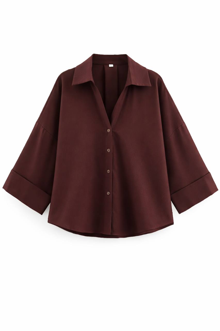 Oversized Button Down Shirt – 3/4 Sleeve Relaxed Fit