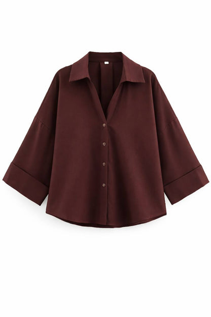 Oversized Button Down Shirt – 3/4 Sleeve Relaxed Fit