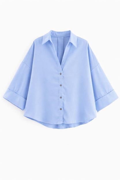 Oversized Button Down Shirt – 3/4 Sleeve Relaxed Fit
