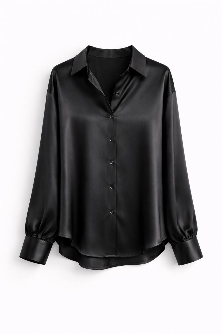 Elegant Satin Button Down Blouse – Long Sleeve Relaxed Fit