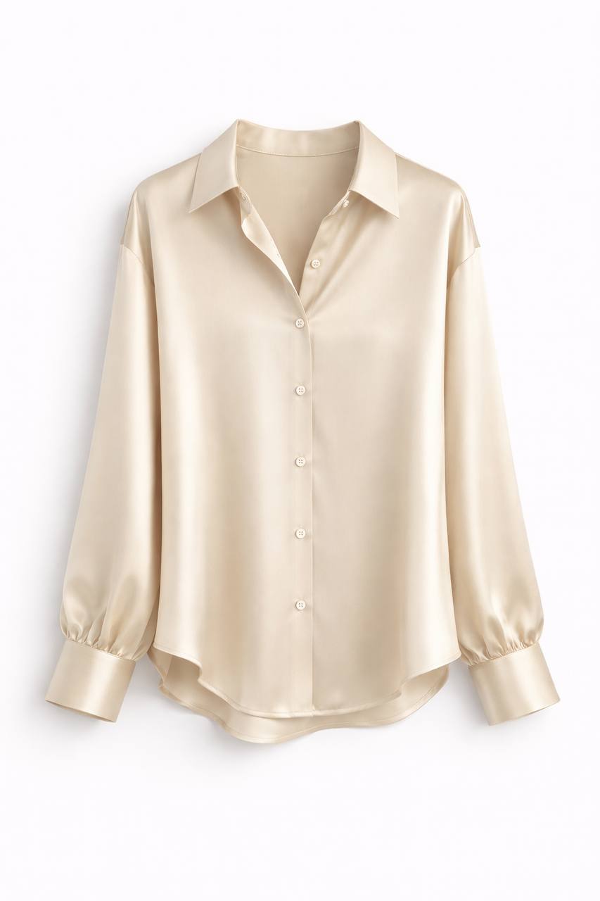 Elegant Satin Button Down Blouse – Long Sleeve Relaxed Fit