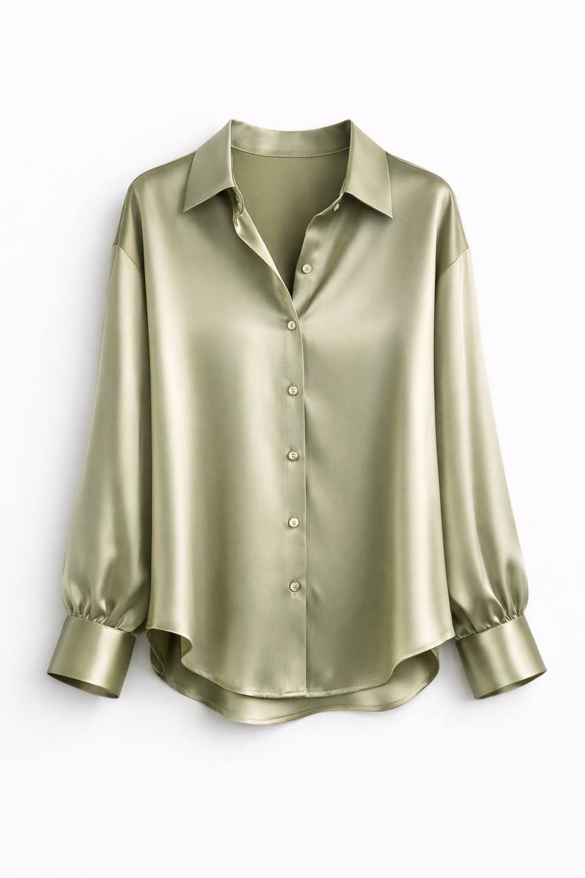 Elegant Satin Button Down Blouse – Long Sleeve Relaxed Fit