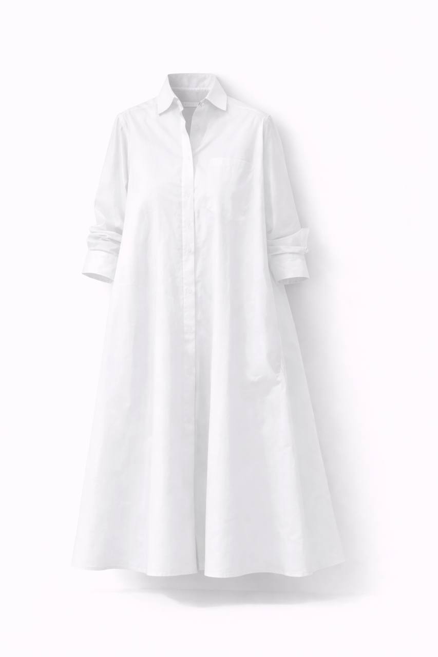 Long Sleeve Shirt Dress – Collared Button Front Midi Dress with Pockets