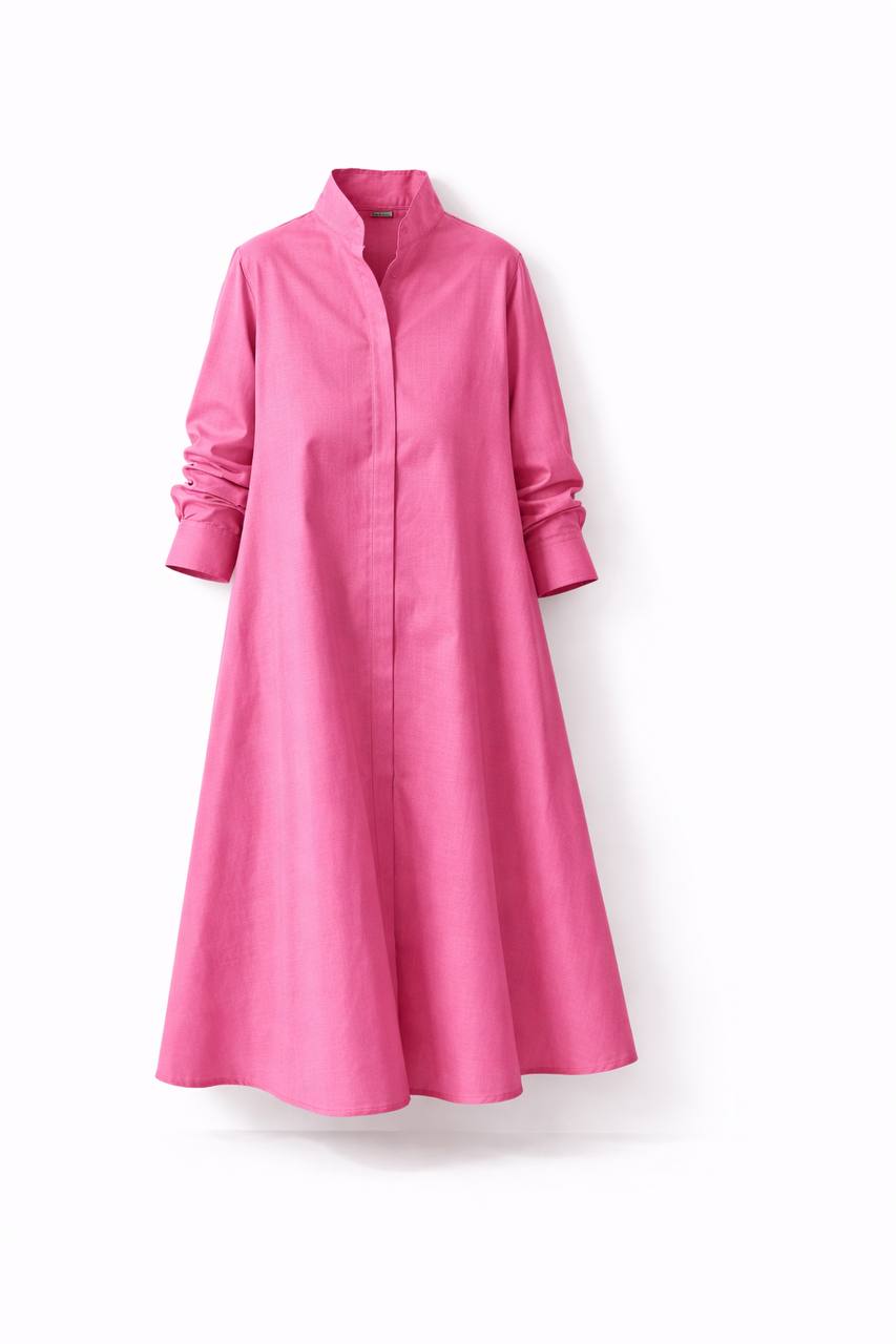Long Sleeve Shirt Dress – Collared Button Front Midi Dress with Pockets