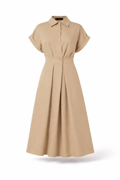 Short Sleeve Collared Maxi Dress with Tie Waist – Elegant A-Line Casual Dress