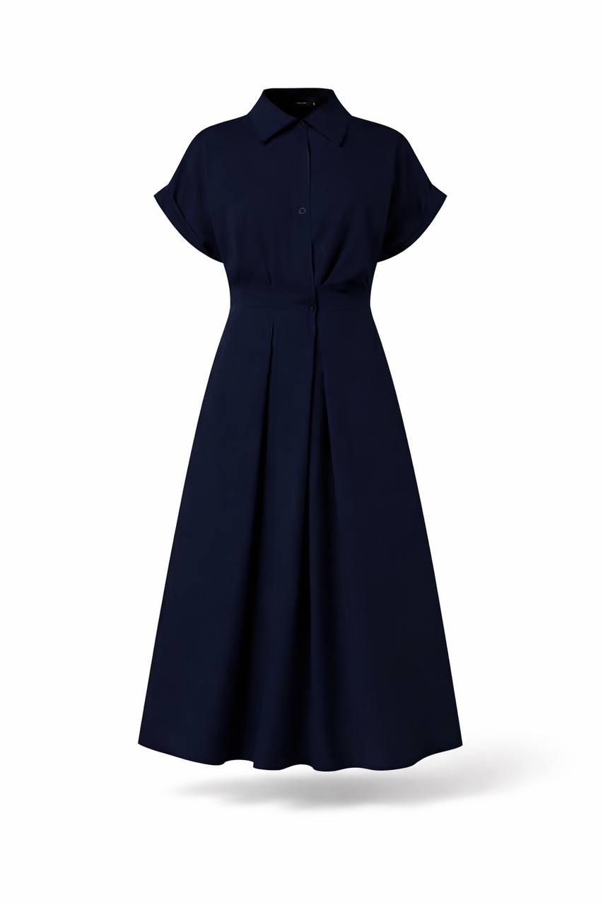 Short Sleeve Collared Maxi Dress with Tie Waist – Elegant A-Line Casual Dress