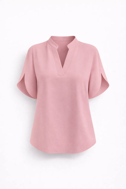 Chiffon V Neck Blouse - Split Sleeve Relaxed Fit Top