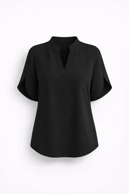 Chiffon V Neck Blouse - Split Sleeve Relaxed Fit Top