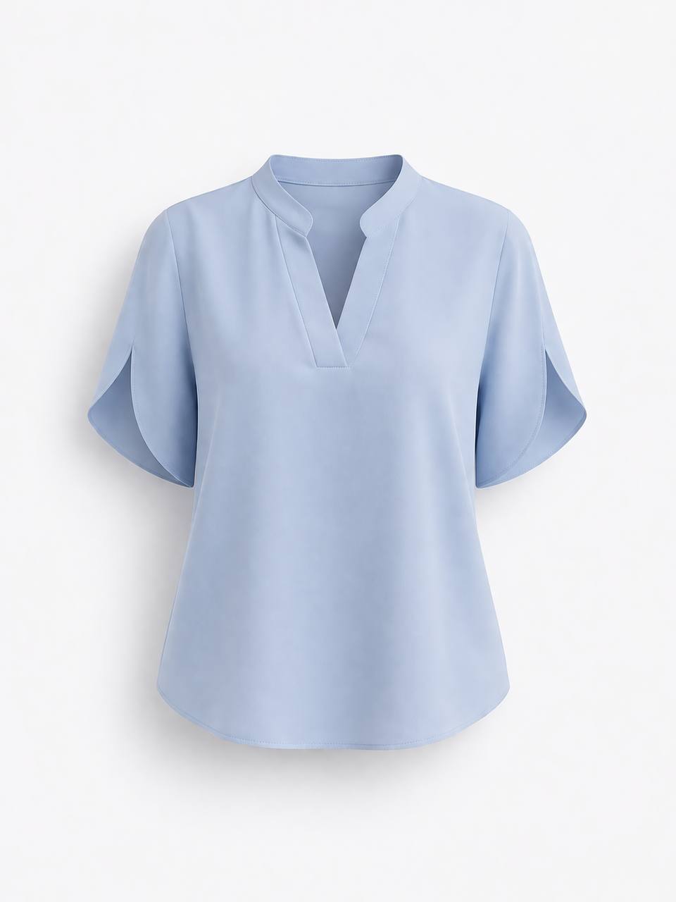 Chiffon V Neck Blouse - Split Sleeve Relaxed Fit Top