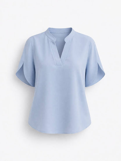 Chiffon V Neck Blouse - Split Sleeve Relaxed Fit Top