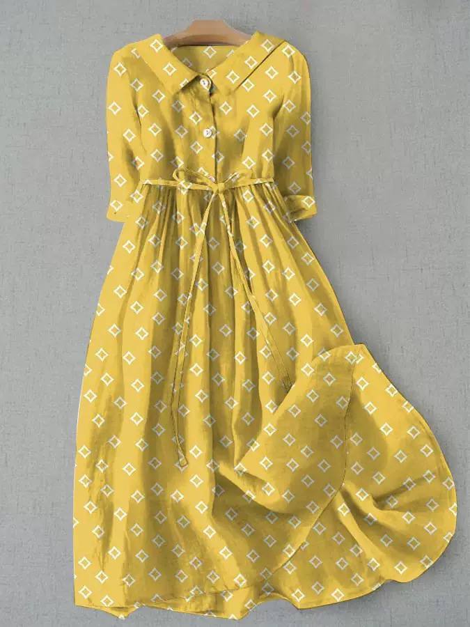 Floral Shirt Dress – Collared Button Front Midi Dress with Waist Tie