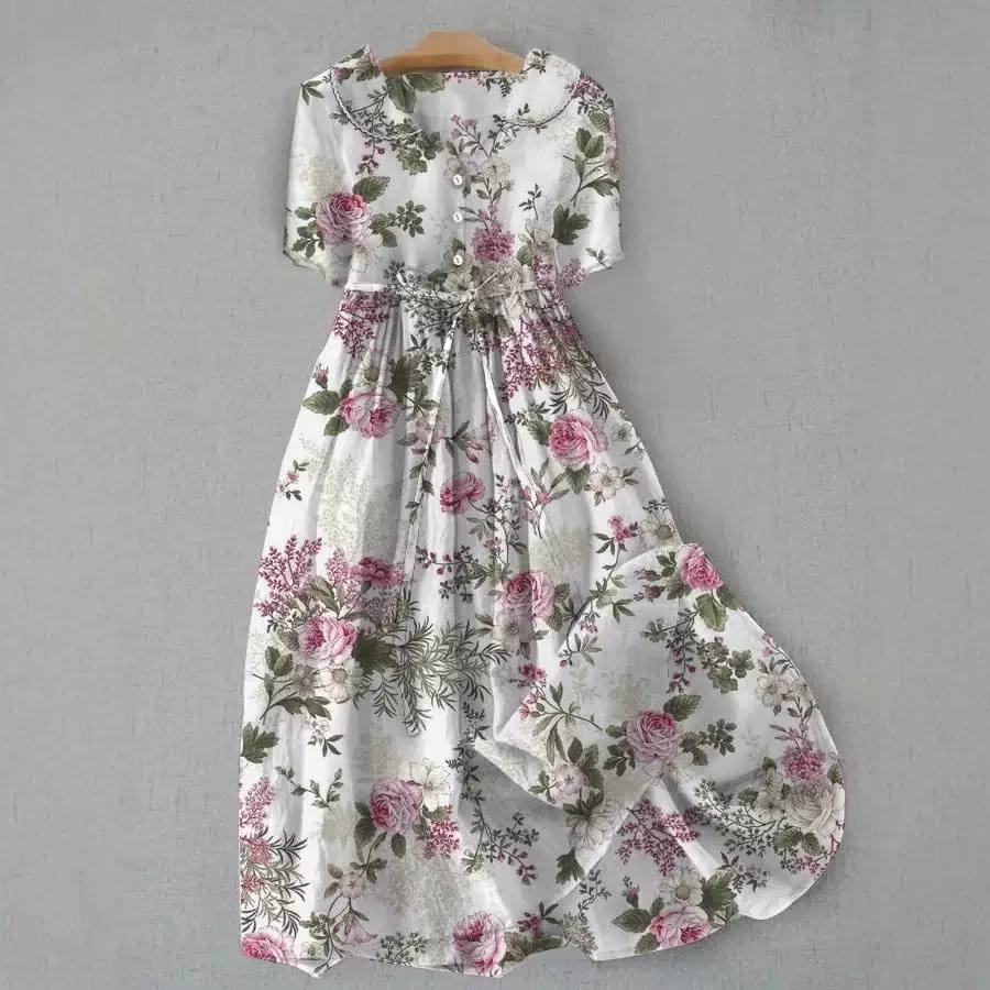 Floral Shirt Dress – Collared Button Front Midi Dress with Waist Tie