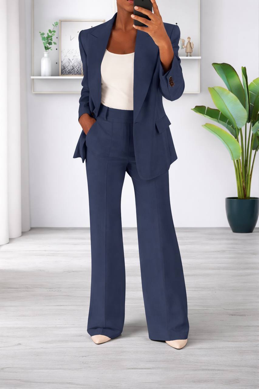 Suit Set – Blazer and Wide-Leg Trousers with Structured Fit