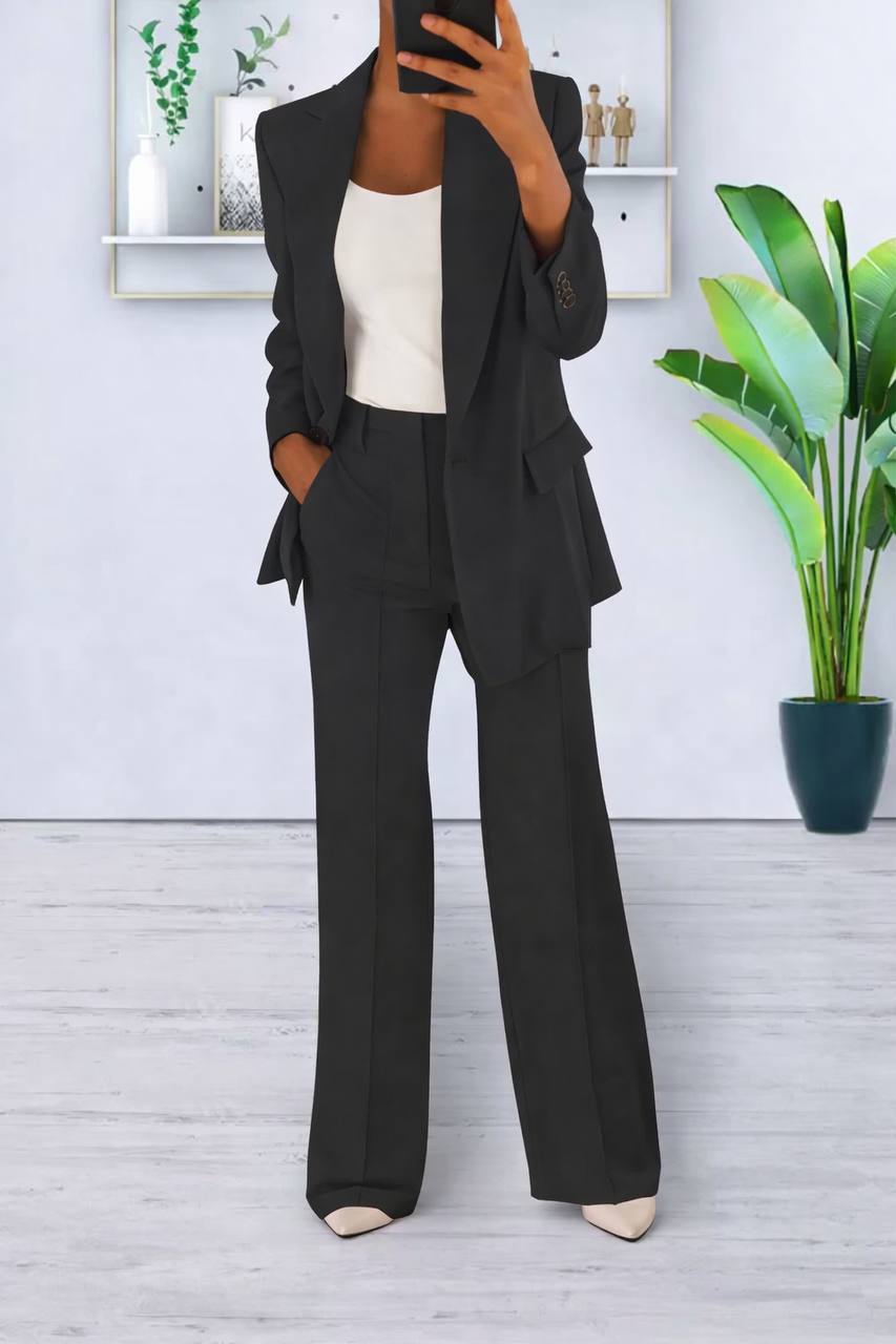 Suit Set – Blazer and Wide-Leg Trousers with Structured Fit