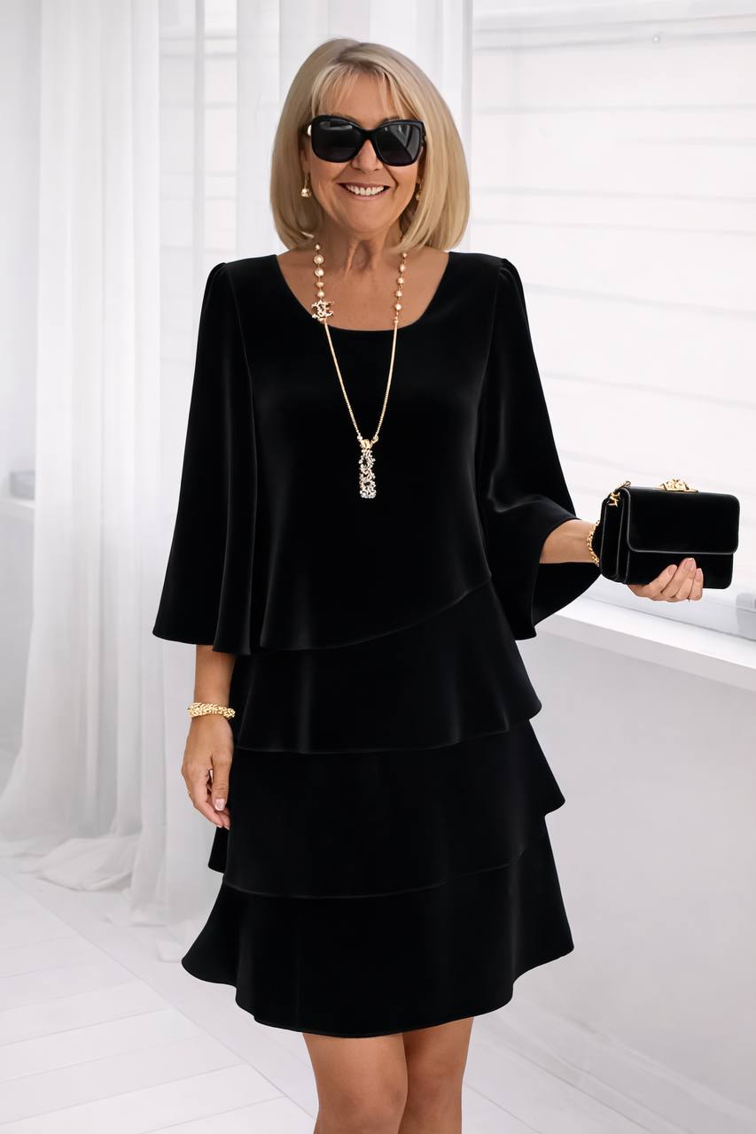 Layered Ruffle Mini Dress – Long Sleeve A-Line Dress with Tiered Flared Hem