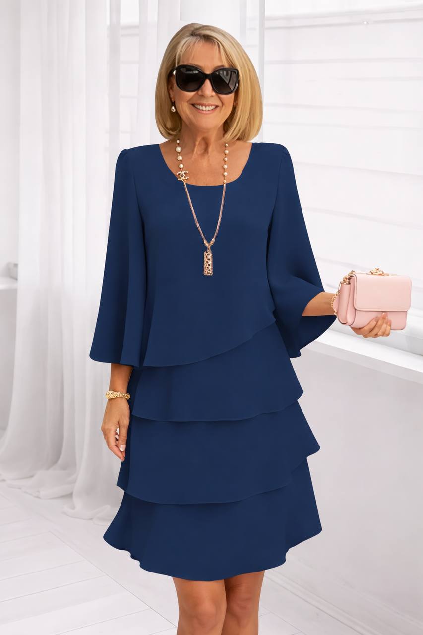 Layered Ruffle Mini Dress – Long Sleeve A-Line Dress with Tiered Flared Hem