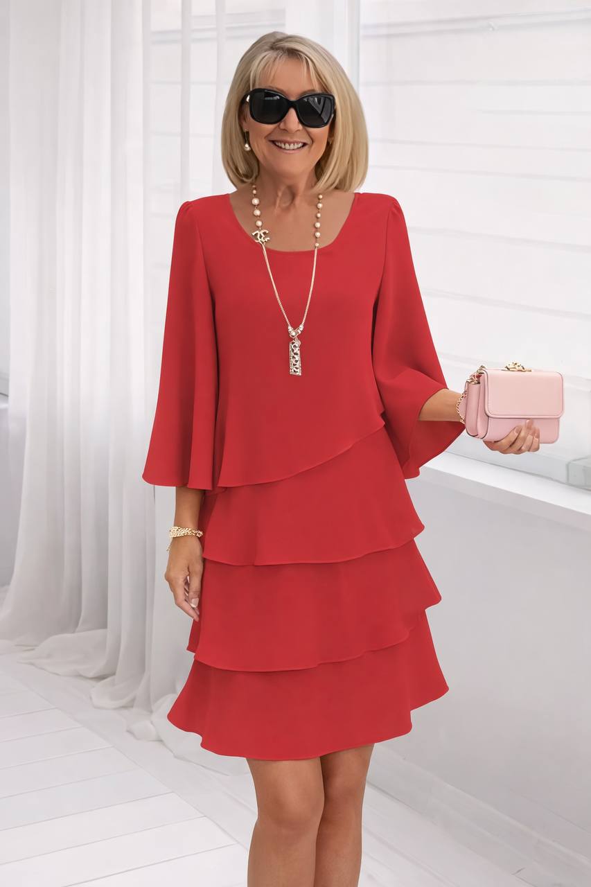 Layered Ruffle Mini Dress – Long Sleeve A-Line Dress with Tiered Flared Hem