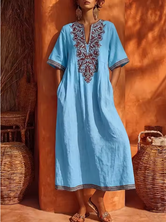 Women's Embroidered Cotton Maxi Dress