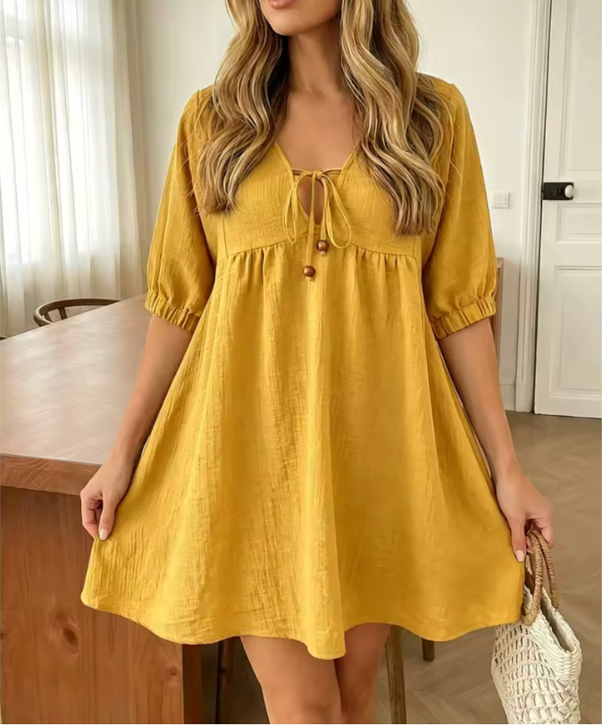 Women's Tie Neck Smock Mini Dress