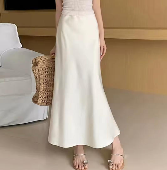 High Waist Satin Maxi Skirt – Elegant A-Line Fit