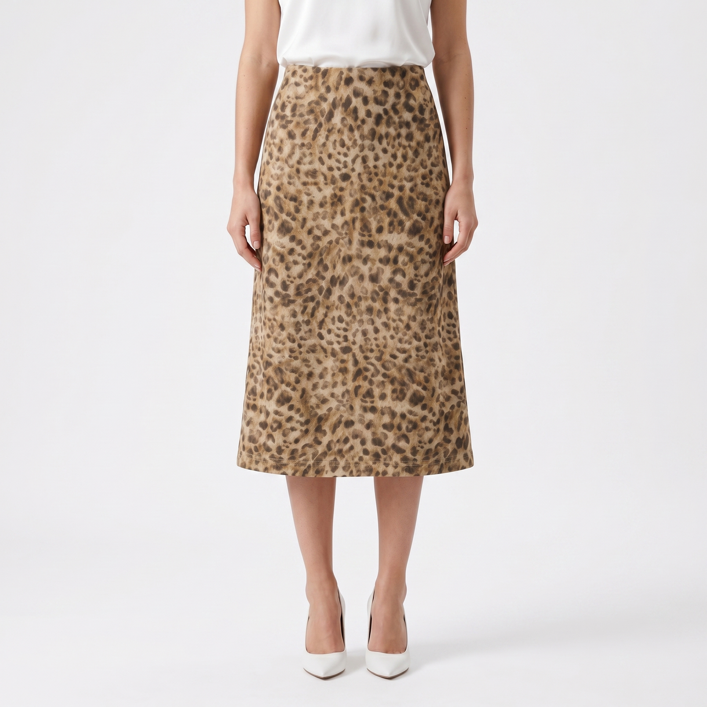 Leopard Print Midi Skirt – High Waist A-Line Style
