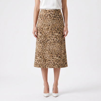 Leopard Print Midi Skirt – High Waist A-Line Style