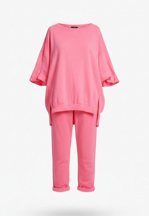 Oversized Sweatshirt & Jogger – Long Sleeve Top & Cropped Jogger Pants Co-Ord Set