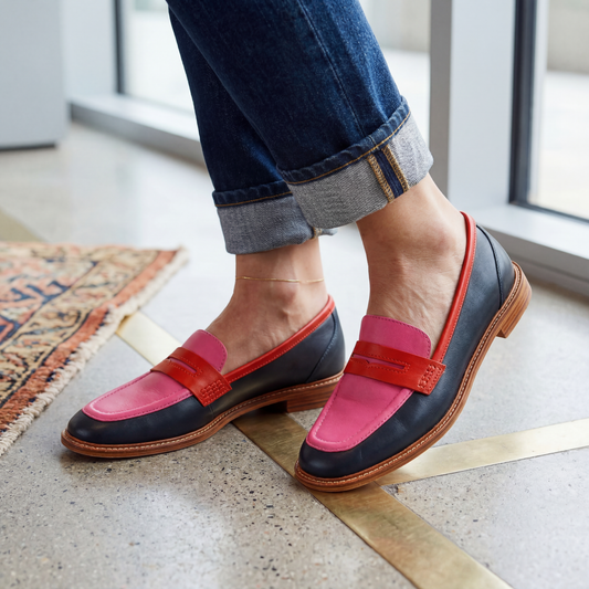 Women's Colour Block Leather Loafers